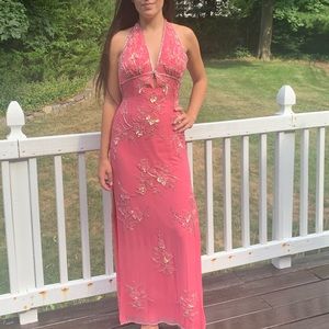 Pink halter gown with sequin & beaded details